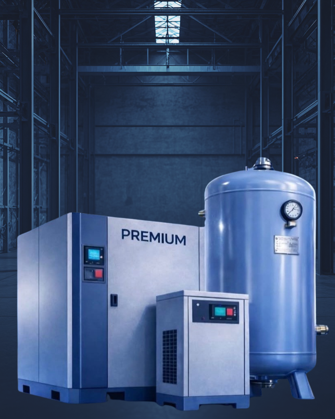 Kit Completo — Compressor de Ar Parafuso Premium em ambiente industrial
